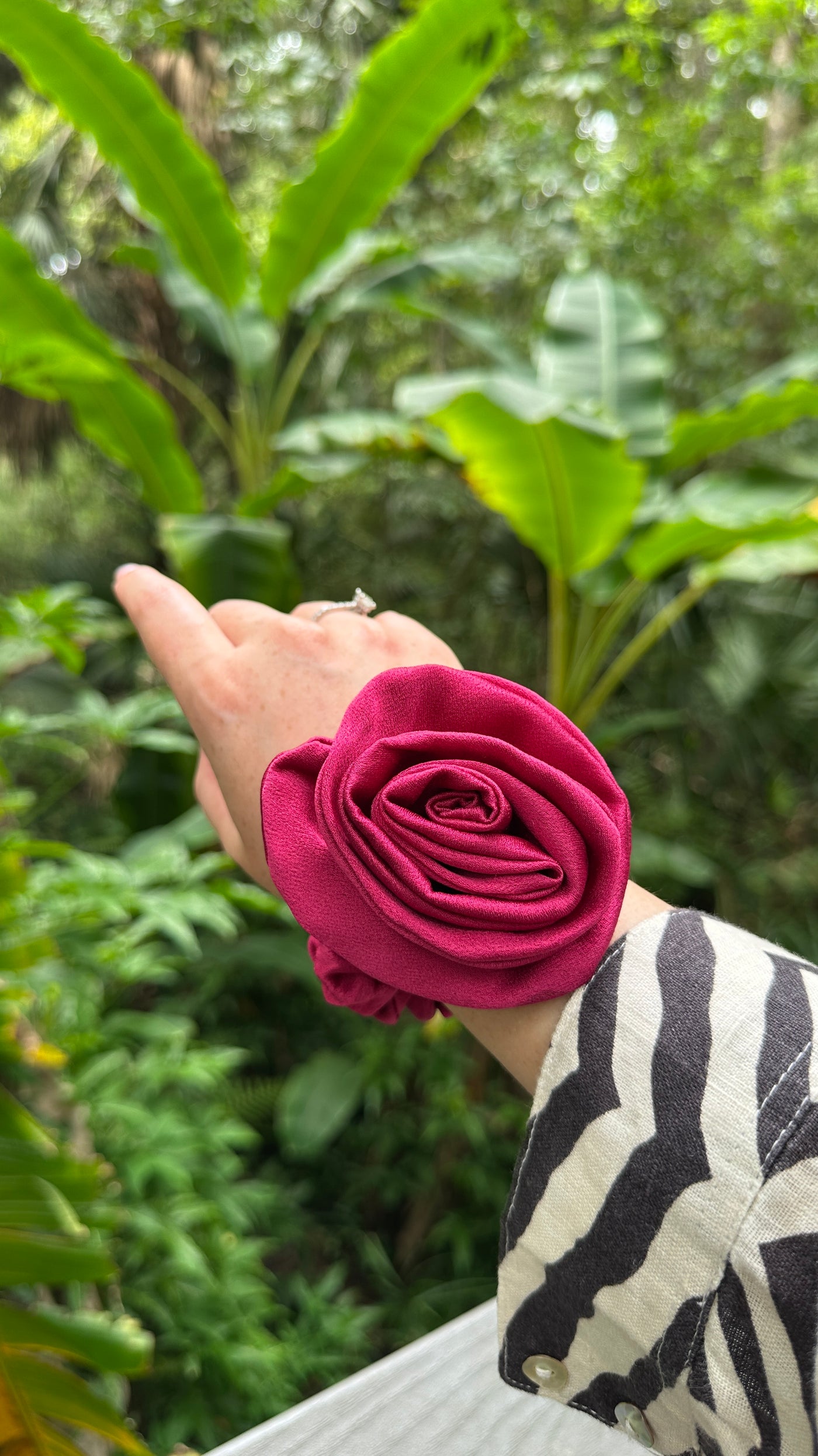 Rosé flower scrunchie