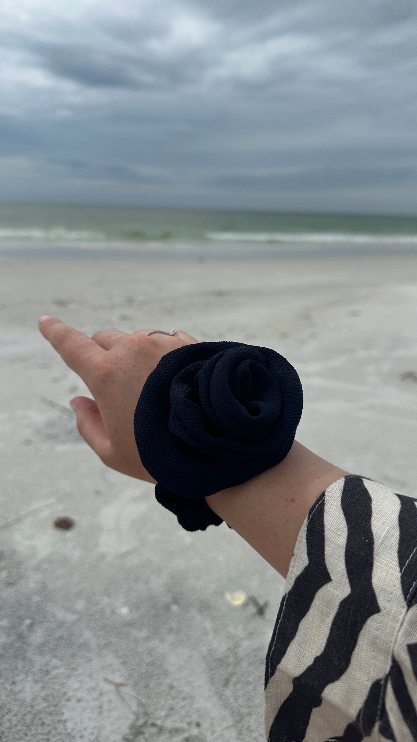 blue navy hair flower scrunchie