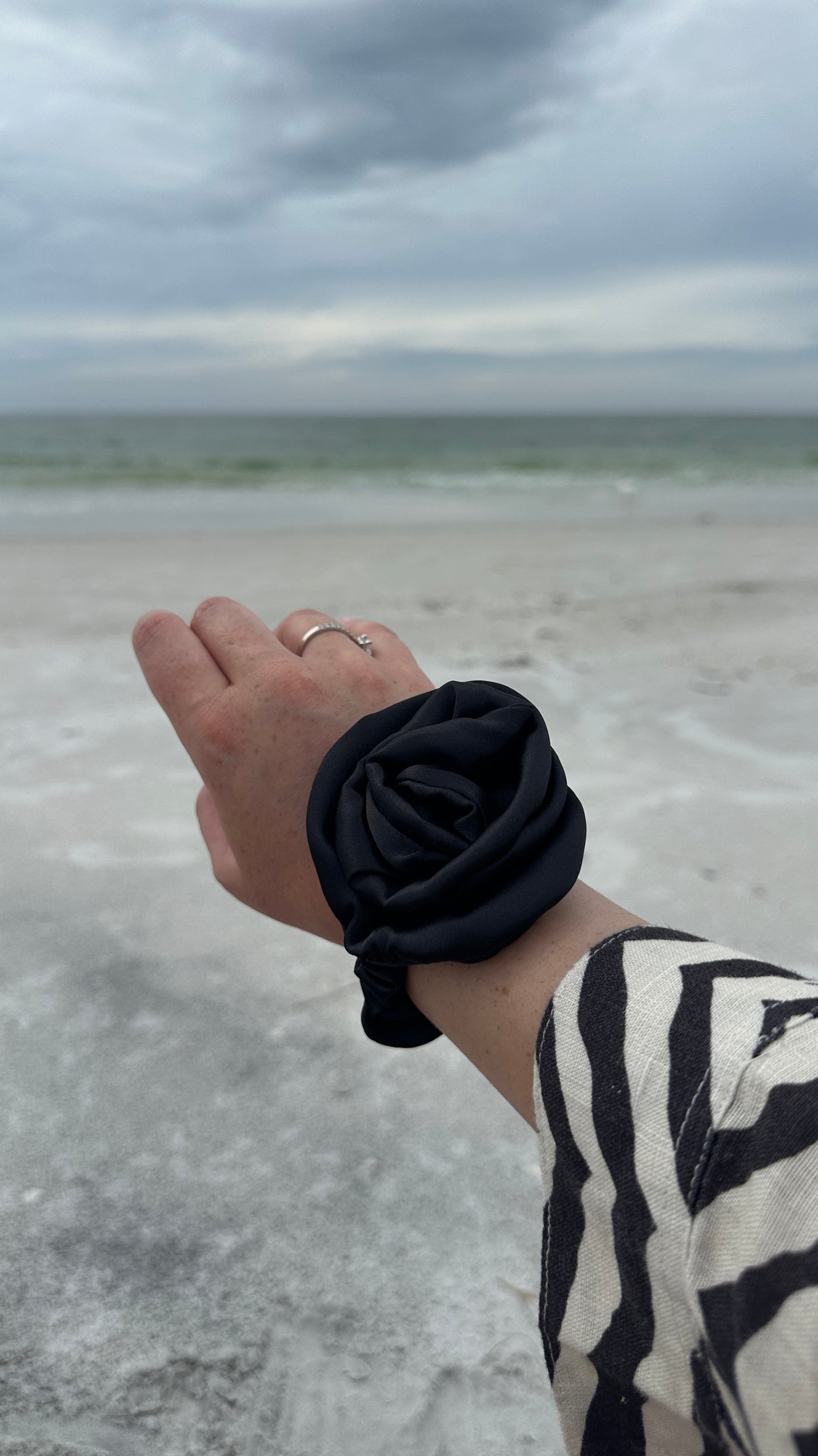 Black rose flower hair scrunchie