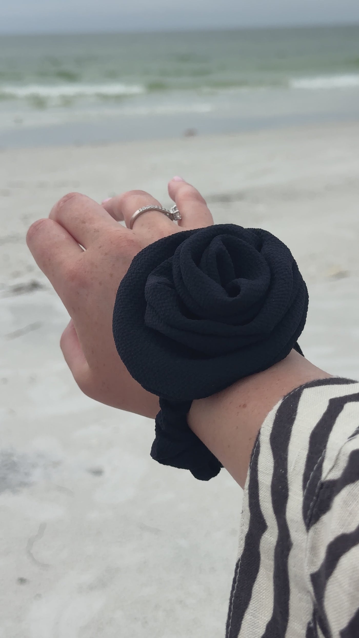 Navy blue flower scrunchie